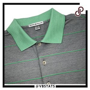 Peter Millar Men's Cotton Striped Short Sleeve‎ Golf Polo Shirt Gray Green Large